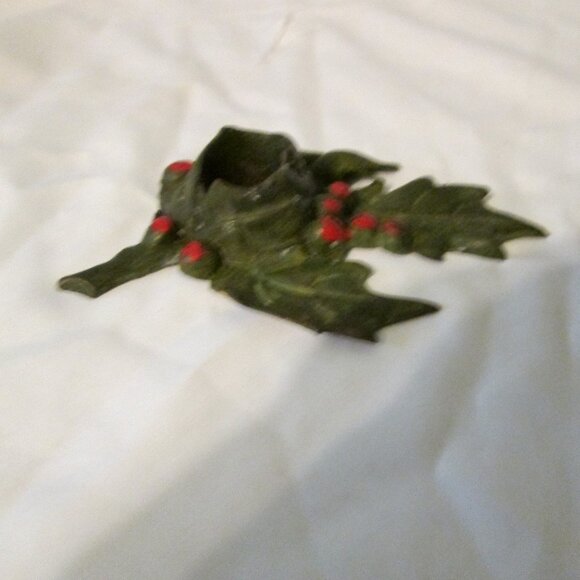 2 Vintage  Christmas Cast Iron Holly Candle Holders - Picture 6 of 10